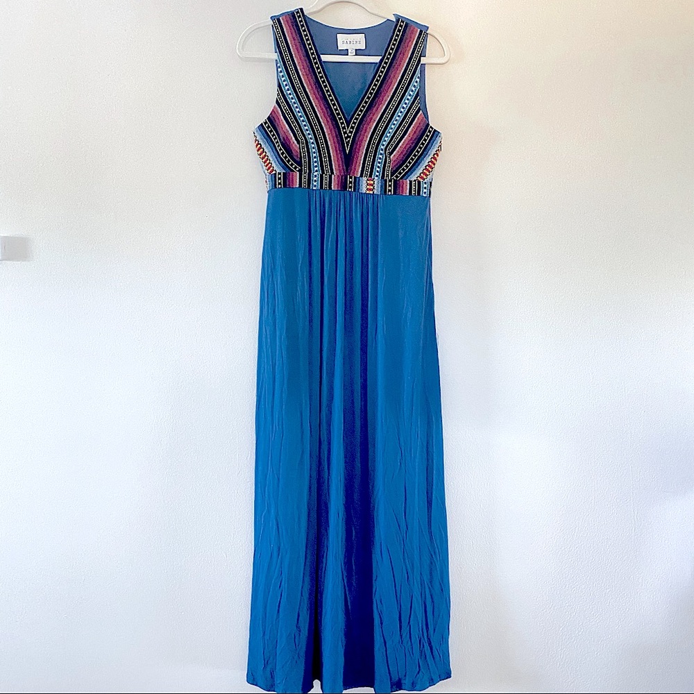 Anthropologie Sabine Colorful Boho Tribal Embroidered Sleeveless Maxi Dress